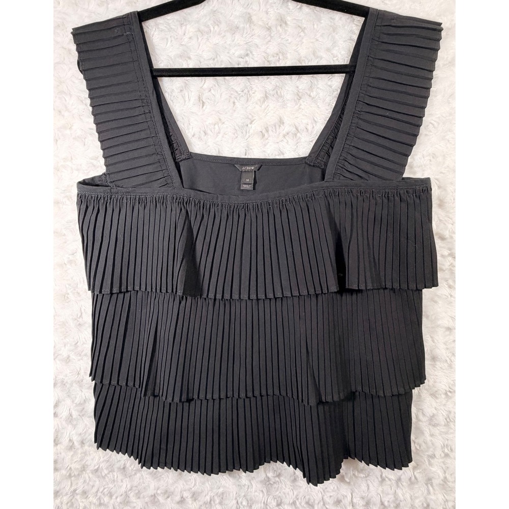 J.Crew Womens Size M Black Pleated Tiered Square Neck Sleeveless Tank Top